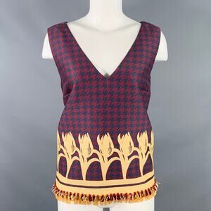 MOTHER OF PEARL Size 8 Navy Yellow Wool Silk Houndstooth Sleeveless Casual Top
